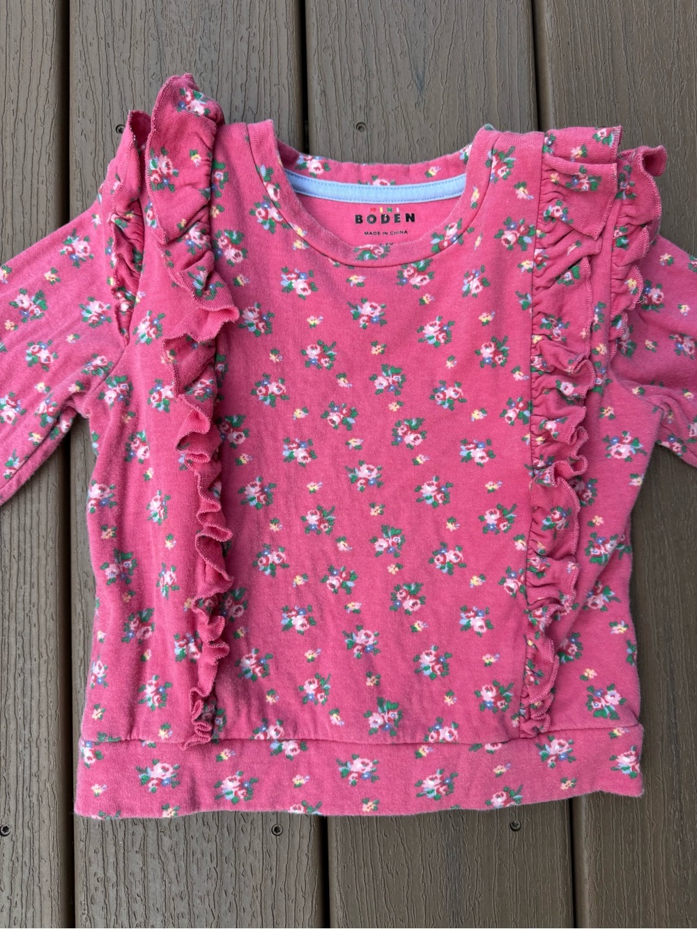Boden Pink Floral Ruffle Long-Sleeve Tee